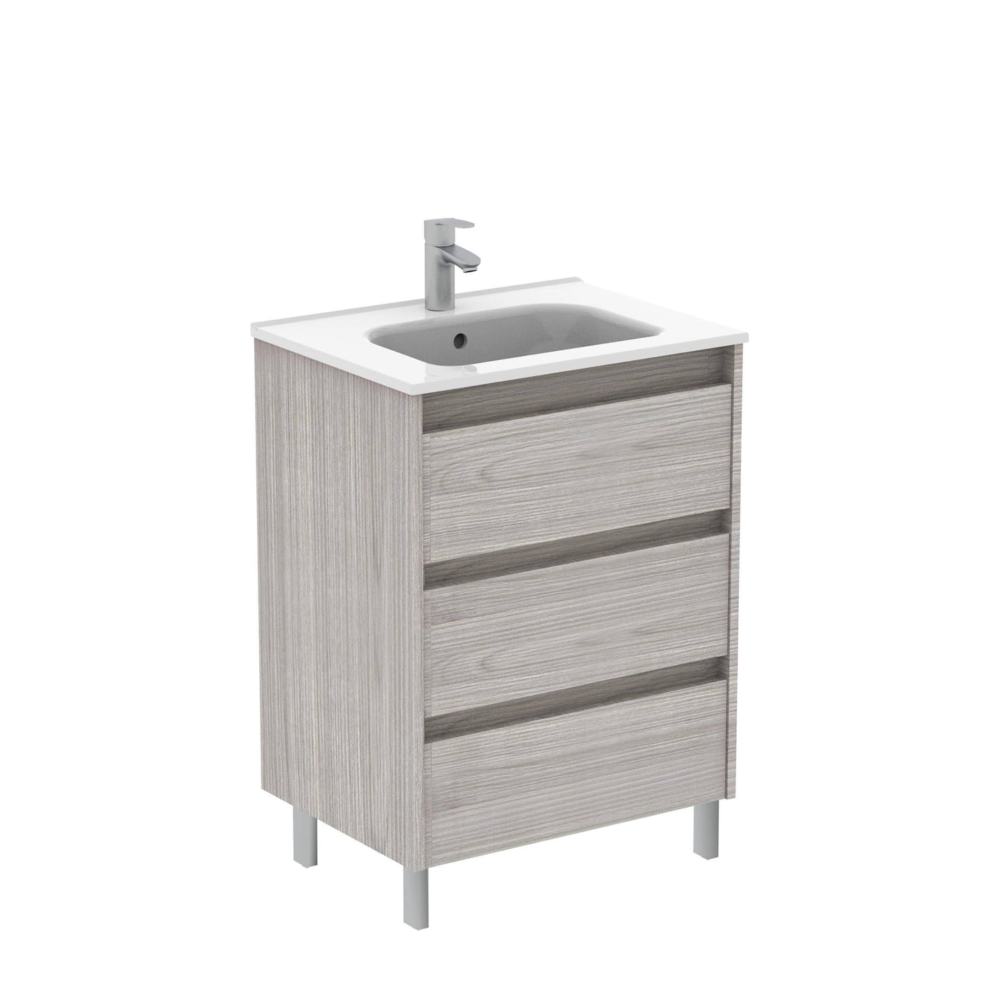 Royo Sansa Modern Standing Bathroom 24 In Vanity 3 Drawer Grey with Cerramic Basin