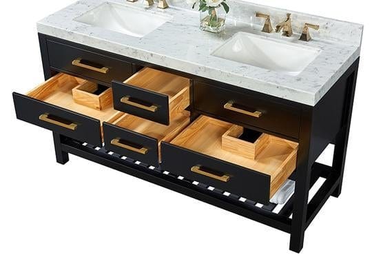 Ancerra Designs Elizabeth 60 in. Bath Vanity Set in Black Onyx with  24 in. Mirrors