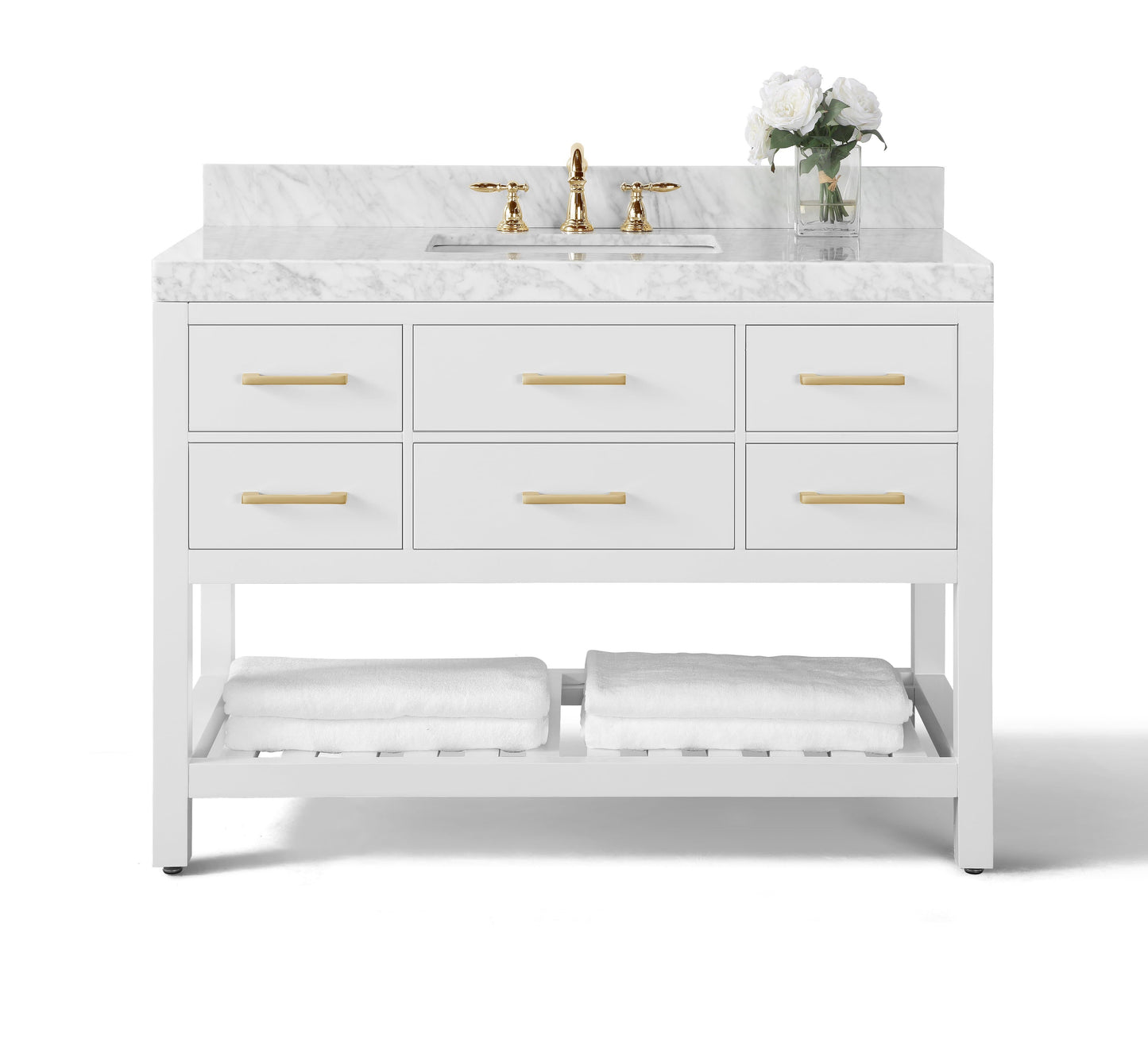 Ancerra Designs Elizabeth 48 in. Bath Vanity Set in White with Gold Hardware