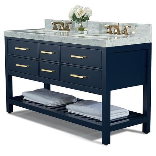 Ancerra Designs Elizabeth 60 in. Bath Vanity Set in Heritage Blue with 24 in. Mirrors