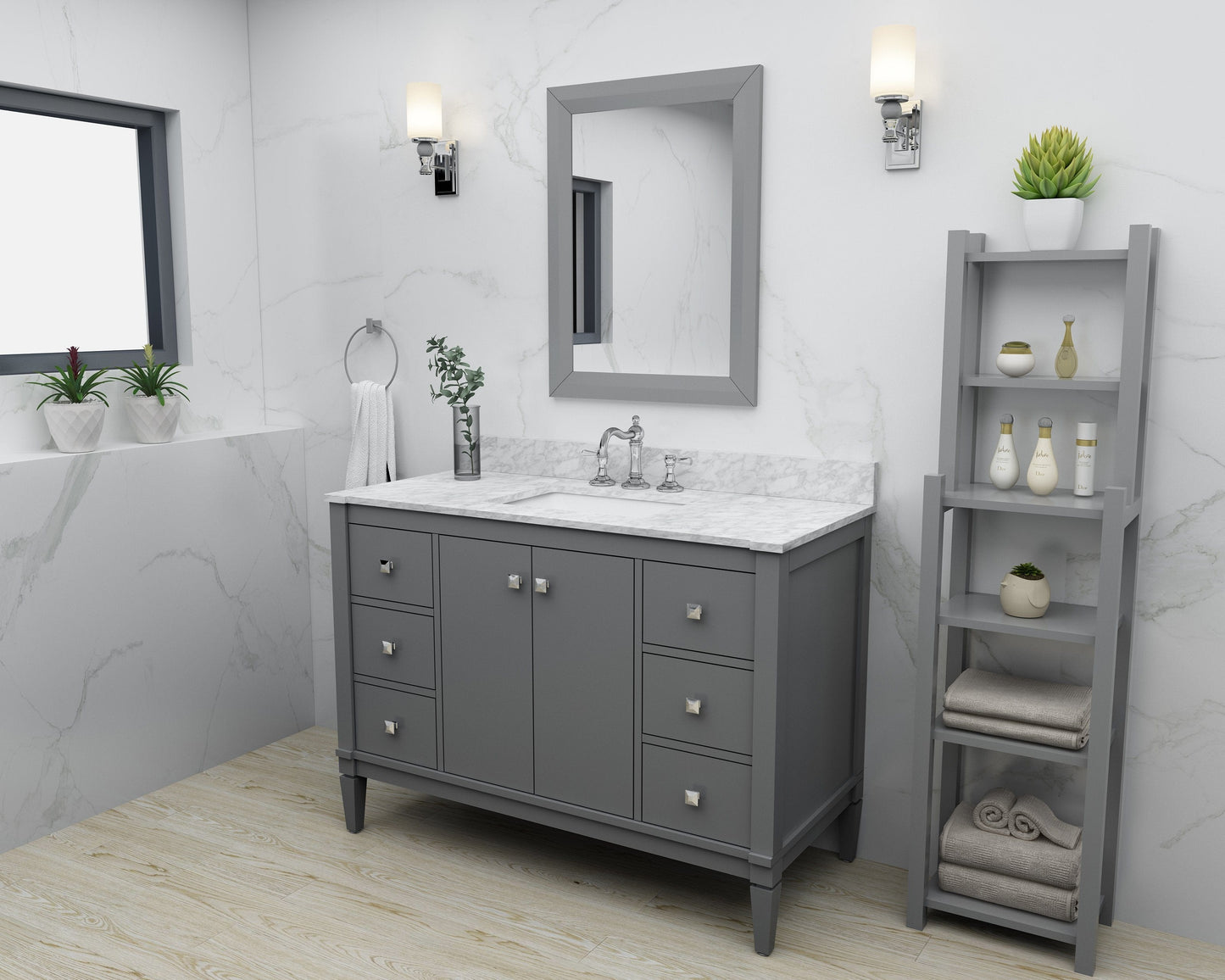 Ancerra Designs Kayleigh 48 in. Bath Vanity Set in Sapphire Gray with 28 in. Mirror