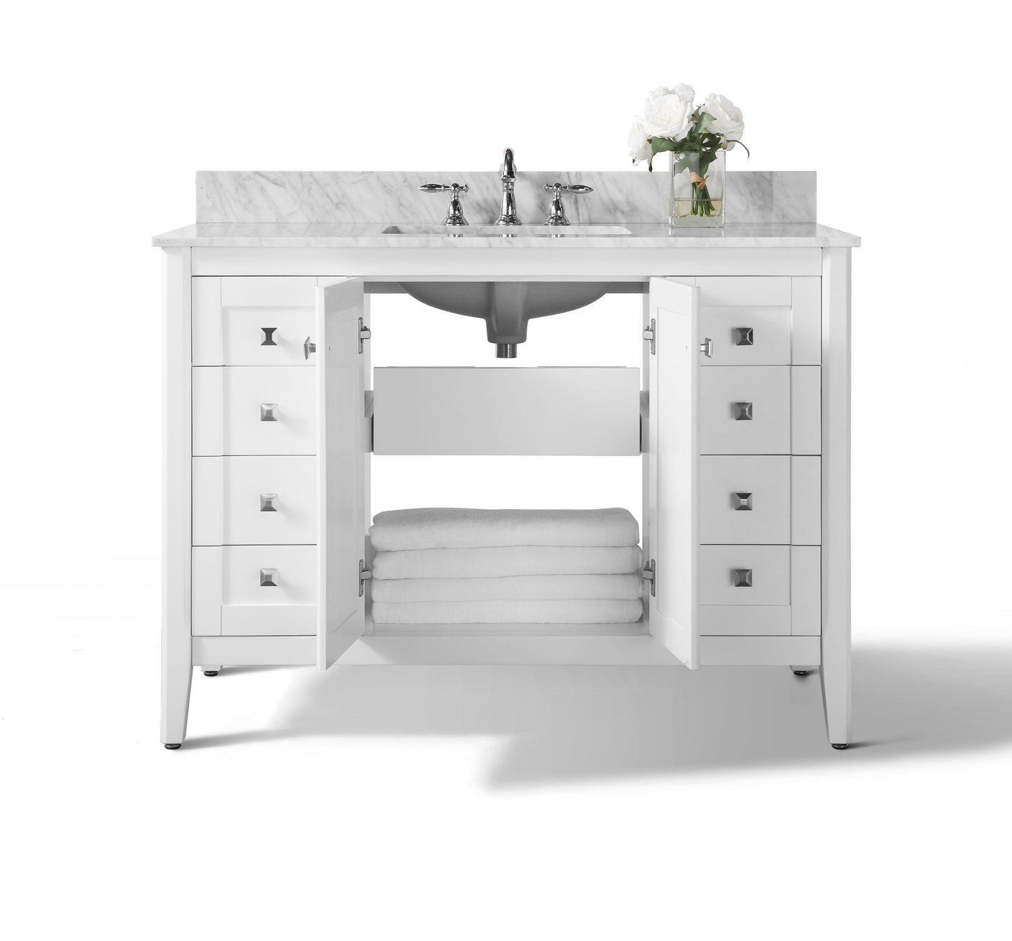 Ancerra Designs Shelton 48 in. Bath Vanity Set in White with 28 in. Mirror