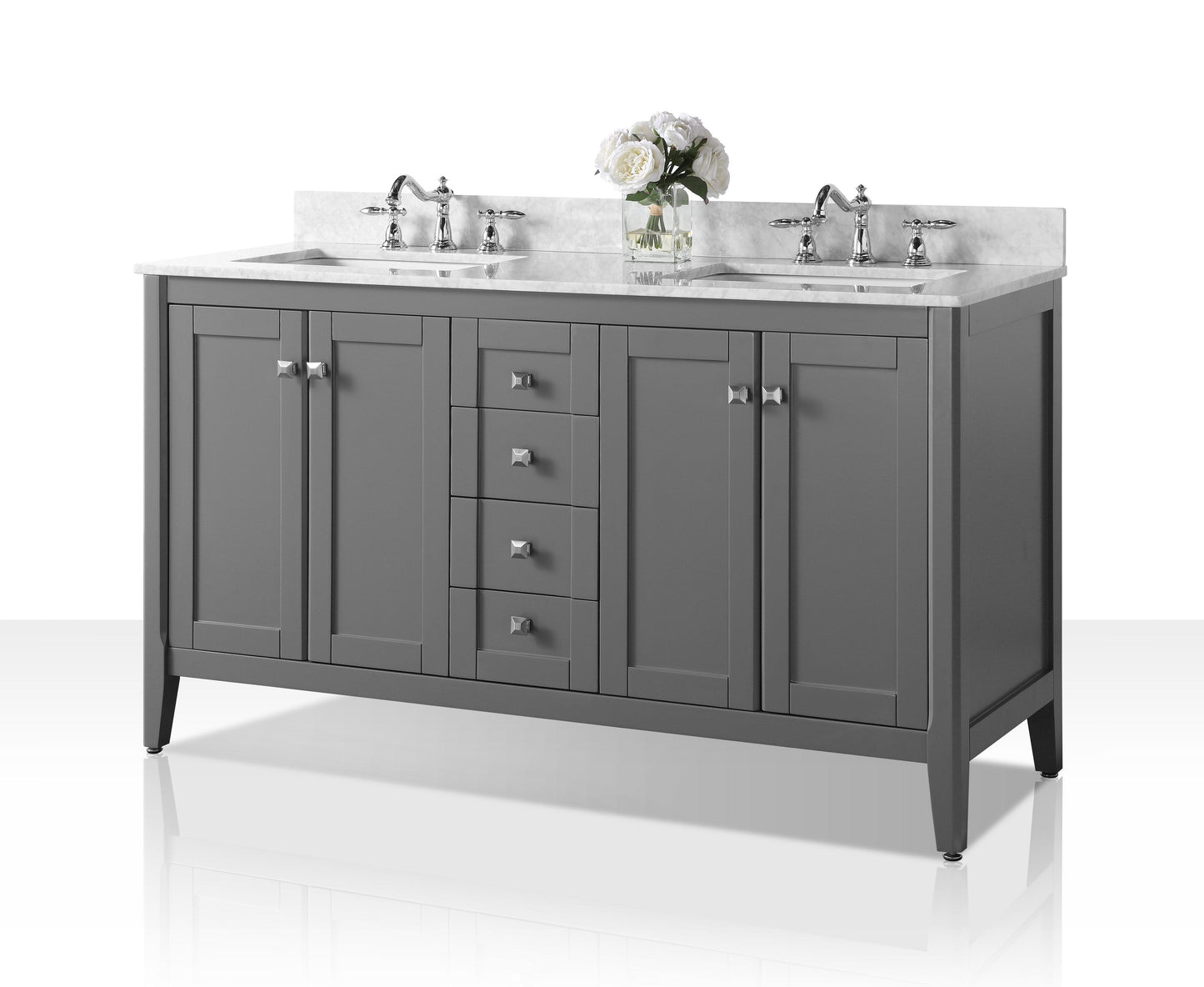 Ancerra Designs Shelton 60 in. Bath Vanity Set in Sapphire Gray with 24 in. Mirror