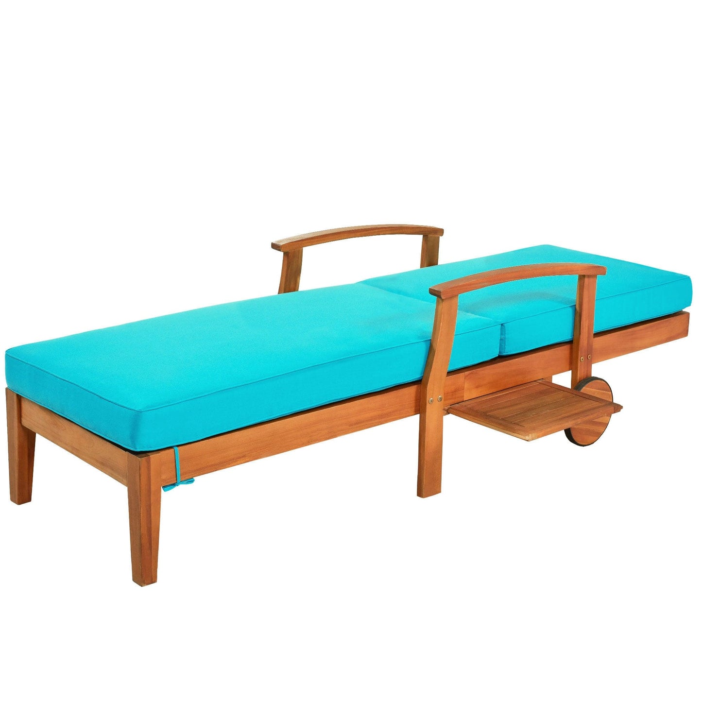 TOPMAX Outdoor Solid Wood 78.8" Blue Chaise Lounge Patio Reclining Daybed with Cushion Brown Wood Finish/Blue Cushion