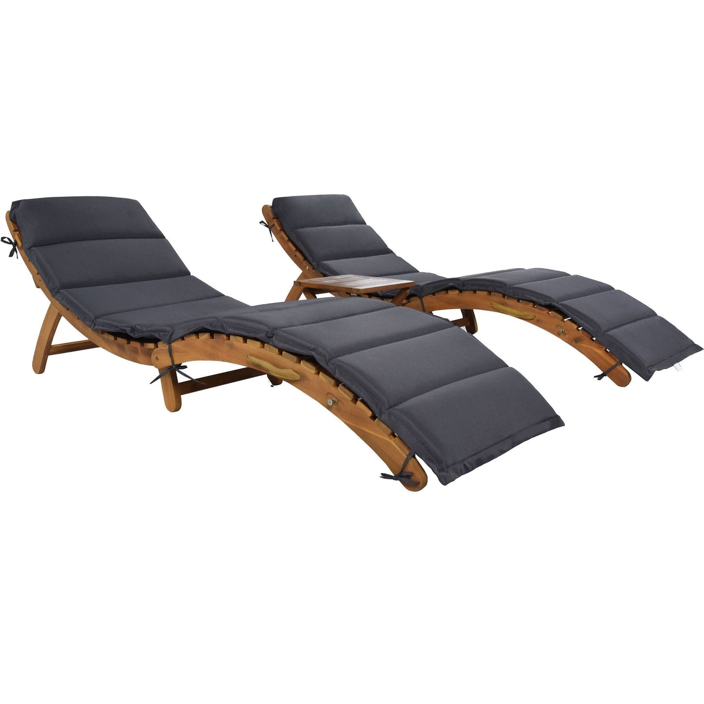 TOPMAX  Outdoor Patio Wood Dark Gray Portable Extended Chaise Lounge Set with Foldable Tea Table