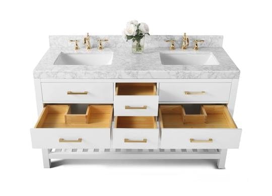 Ancerra Designs Elizabeth 60 in. Bath Vanity Set in White with 24 in. Mirrors
