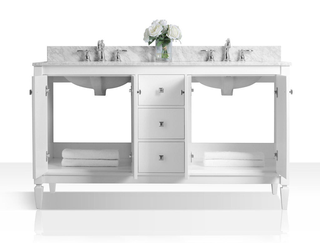 Ancerra Designs Kayleigh 60 in. Bath Vanity Set in White with 24 in. Mirror