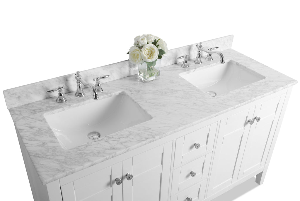 Ancerra Designs Maili 60 in. Bath Vanity Set in White with 24 in. Mirror