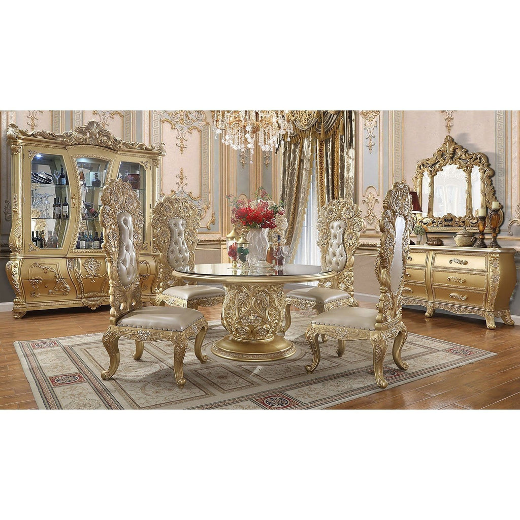 Homey Design 5Pc Round Dining Set HD-1801- Gold Luxury Dining Set