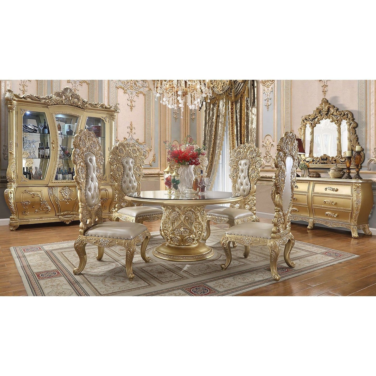 Homey Design 5Pc Round Dining Set HD-1801- Gold Luxury Dining Set