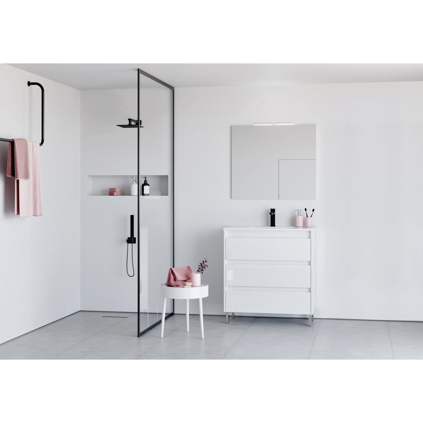 Royo Sansa Modern Standing Bathroom 32 in Vanity 3 Drawer White with basin