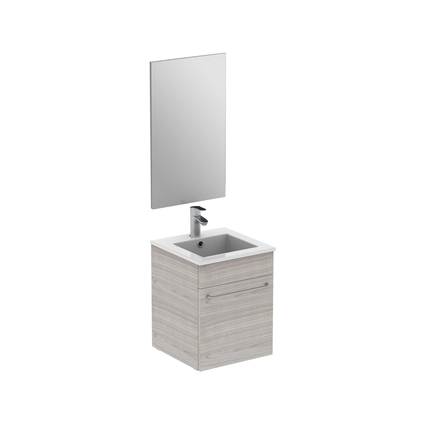 Royo Qubo Modern Floating Bath Vanity Set 16 inches Grey with basin and mirror